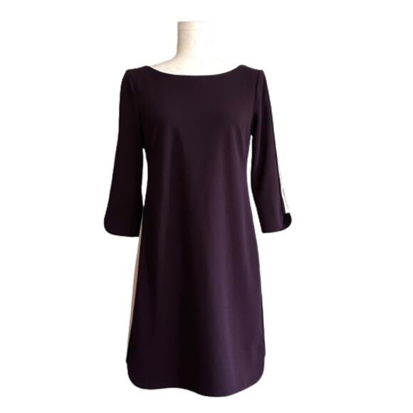 Vince Camuto Purple Crepe Side Stripe Boatneck 3/4 Sleeve Sheath Dress Size 4 - Picture 1 of 12